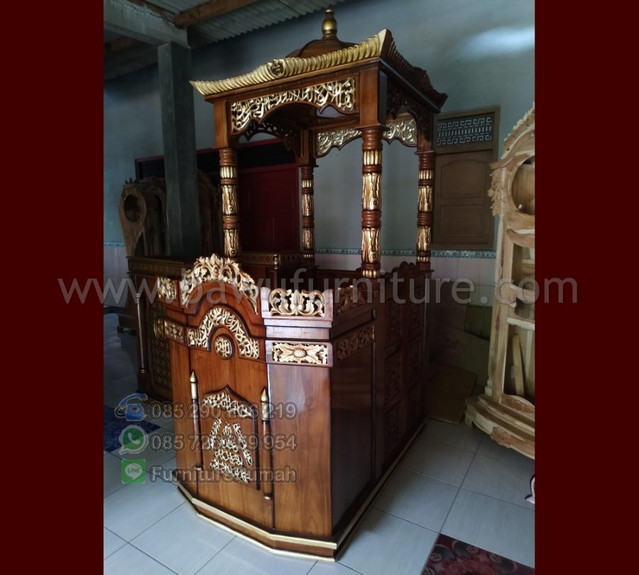 Mimbar Masjid Jati Ukiran Atap  Kubah Bawu Furniture Jati 