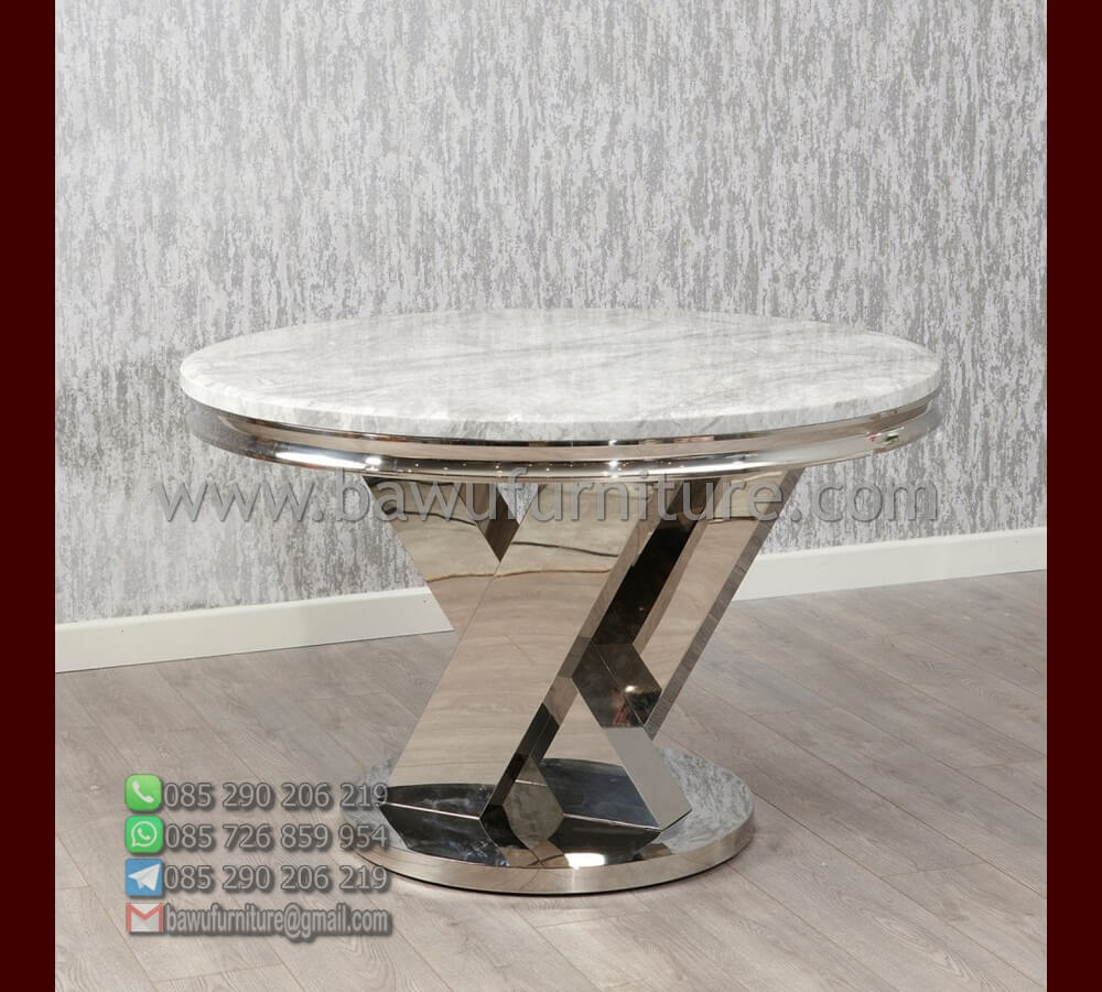 Set Meja Makan Marmer Kaki Stainless Minimalis Modern Bawu Furniture