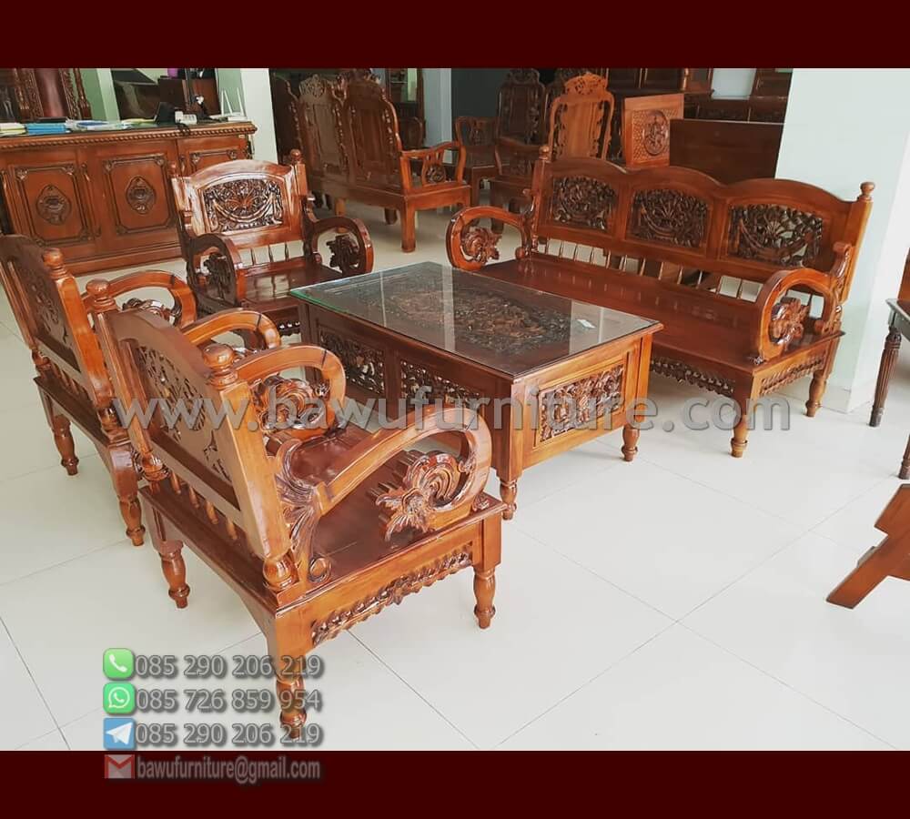 Set Kursi Tamu Kayu Jati Model Ukir Jepara Bawu Furniture